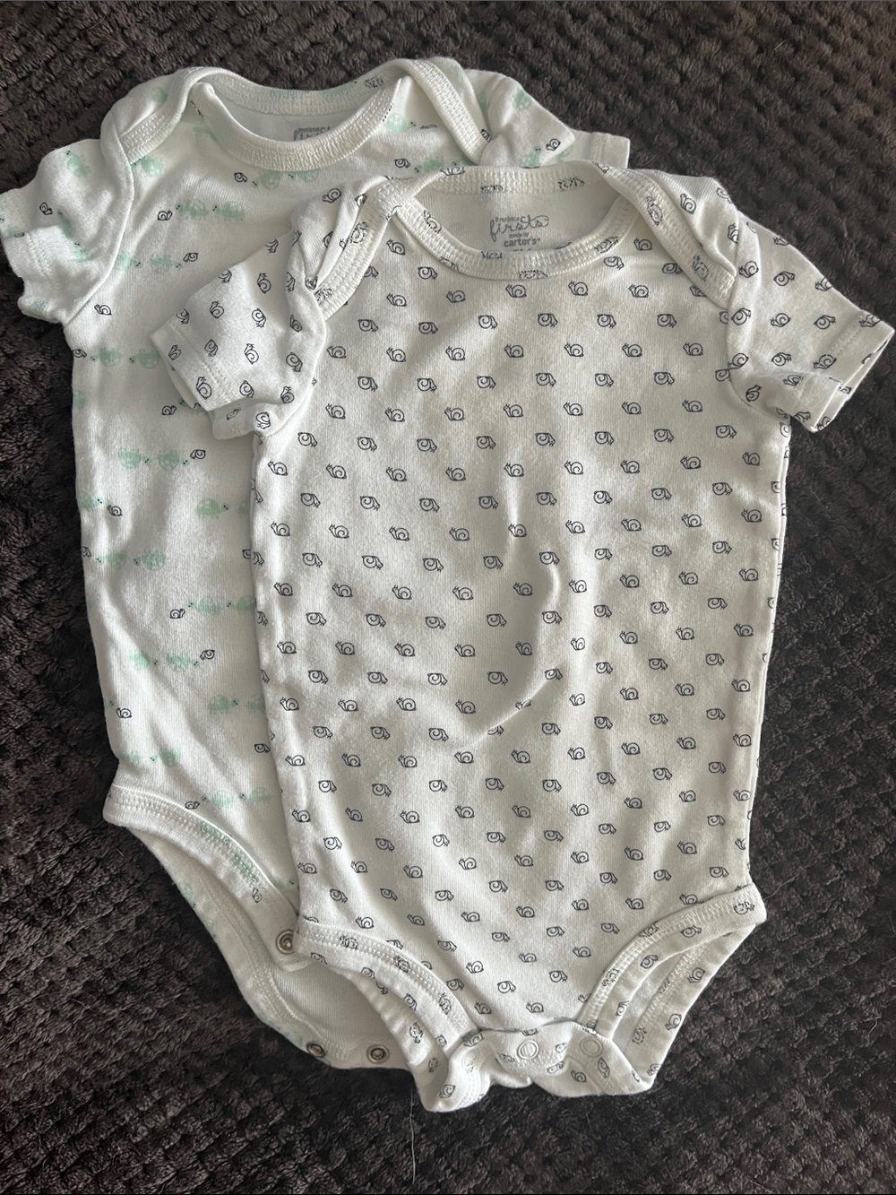 Carter's White Short-Sleeve Baby One-Piece Bodysuits with Small Navy Print